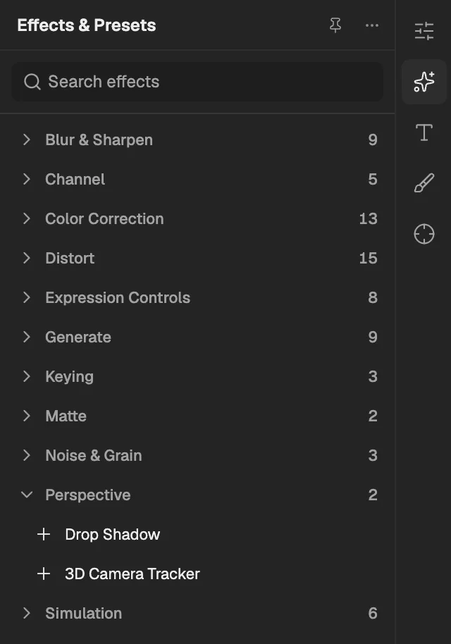Effects & Presets with Perspective open, a layer selected so its effects can be added.