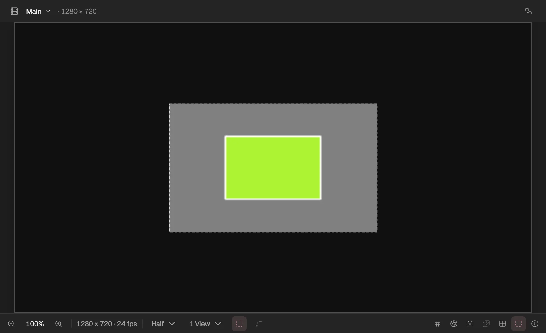 The Viewer at Half resolution with a region of interest drawn round the middle of the picture; outside it, nothing is rendered.